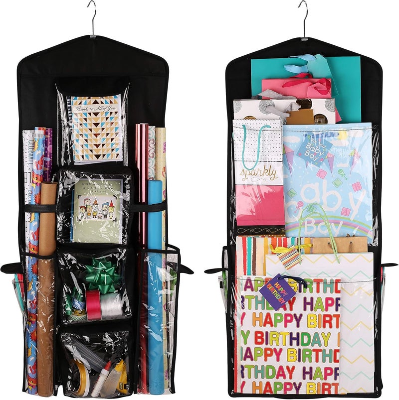 Regal Bazaar Double-Sided Hanging Gift Bag and Gift Wrap Organizer (Black) - Image 1